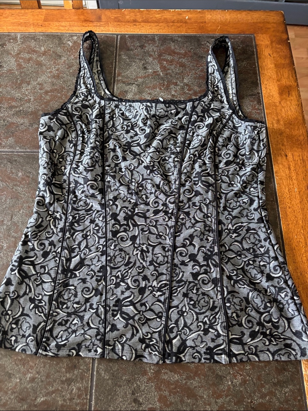 White House Black Market Gray & Black Floral  Camisole